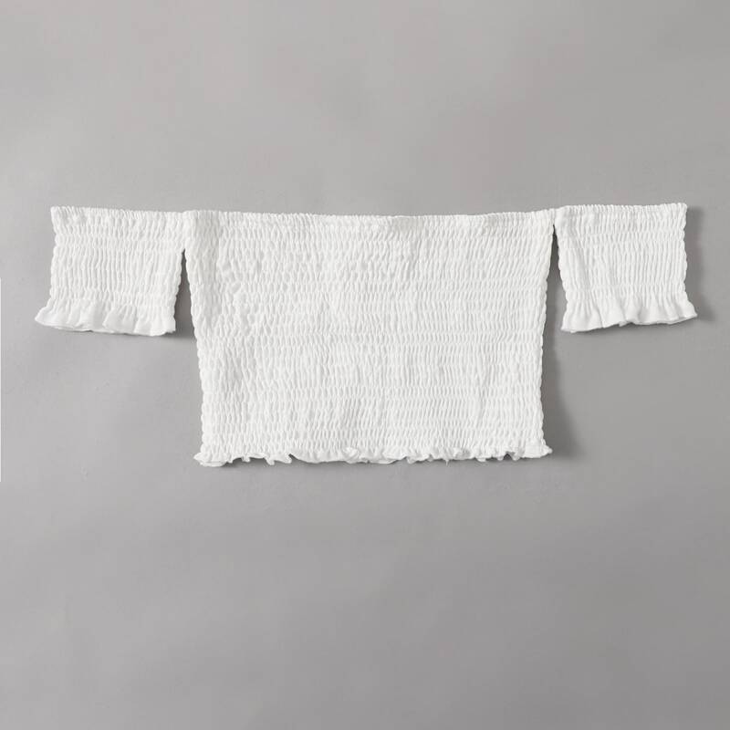 

Off Shoulder Shirred Crop Top, White