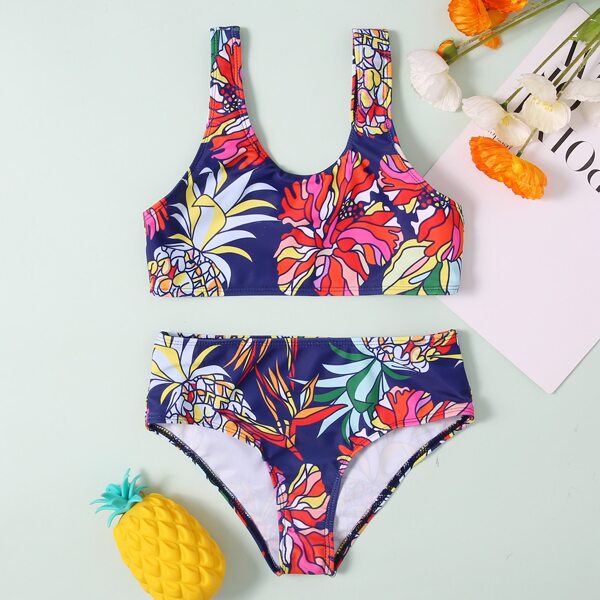 

Girls Allover Floral Bikini Swimsuit, Multicolor