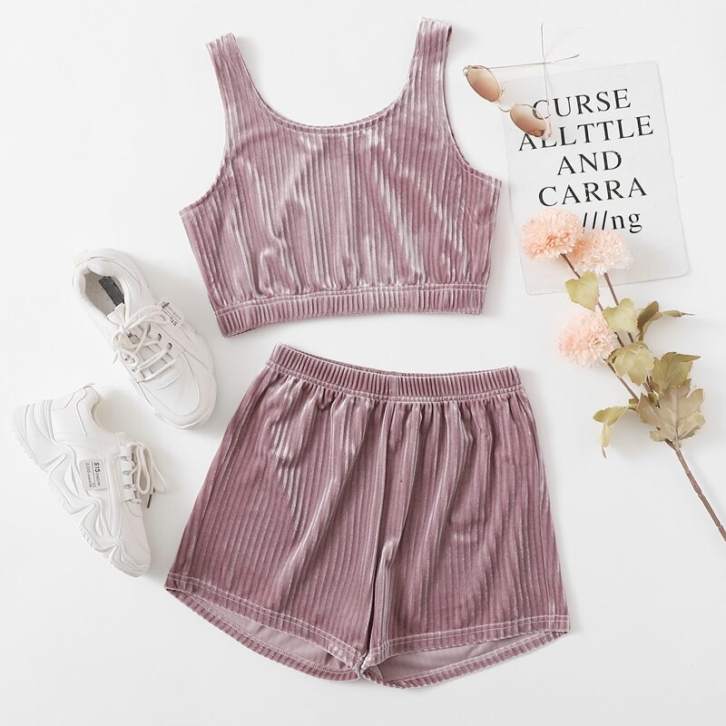 

Velvet Solid Lounge Set, Mauve purple