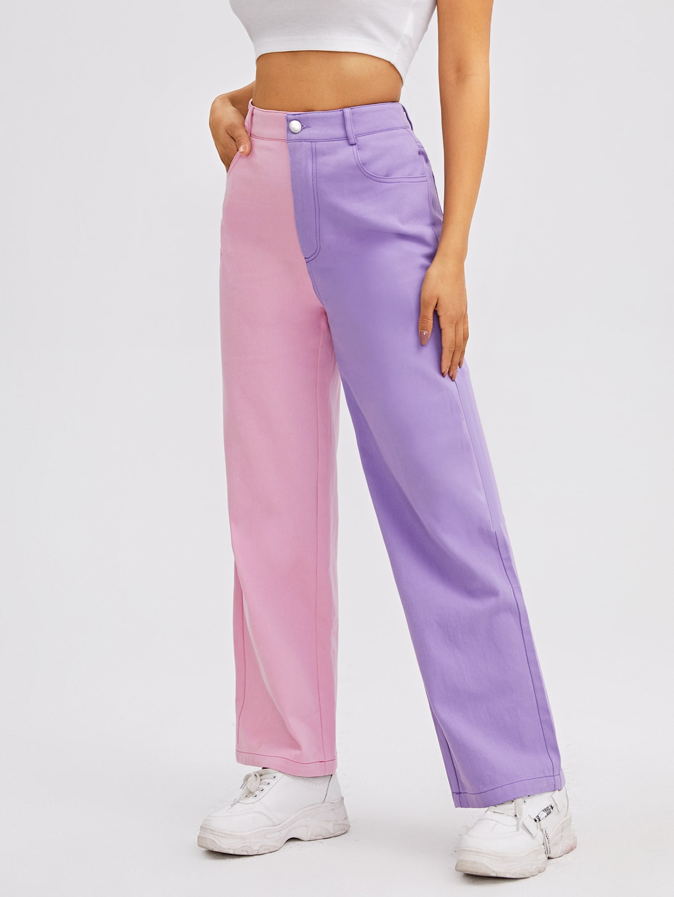 Colorblock Zipper Fly Pants thumbnail