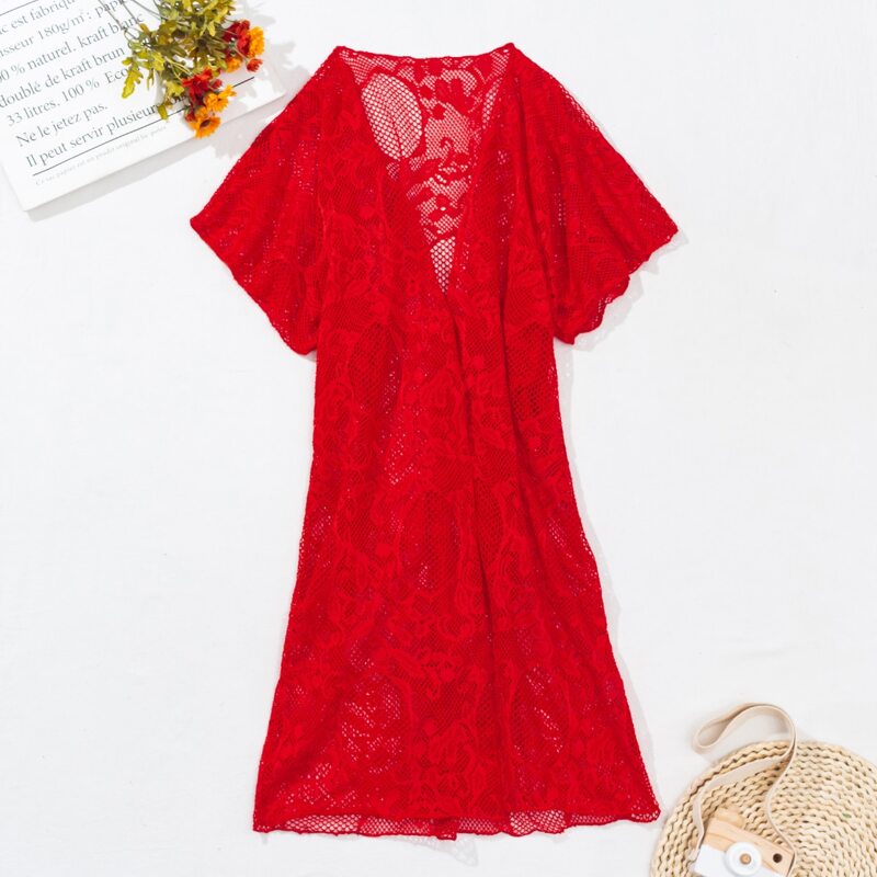 

Hollow-out Open Front Kimono, Red