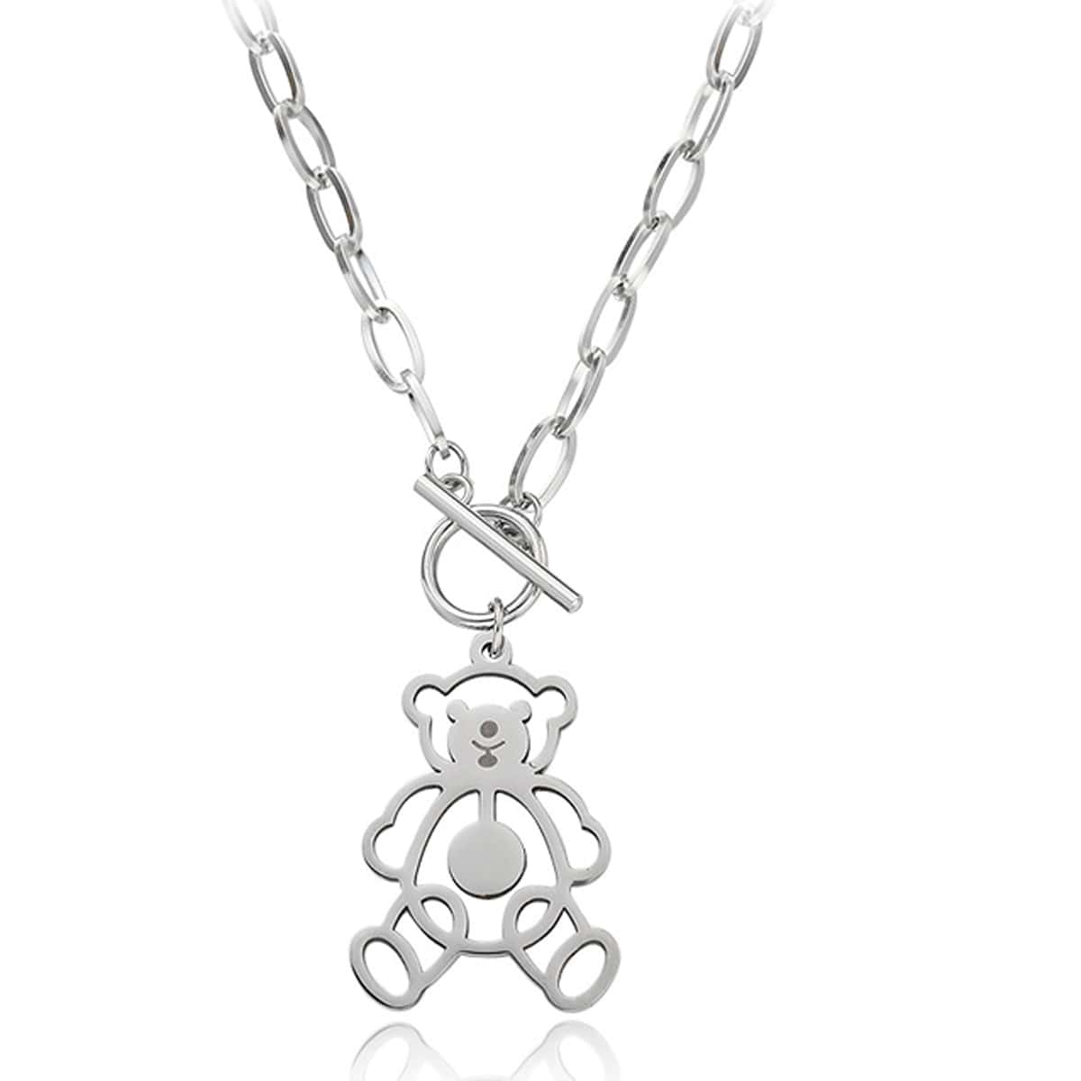 

Cartoon Bear Pendant Necklace, Silver