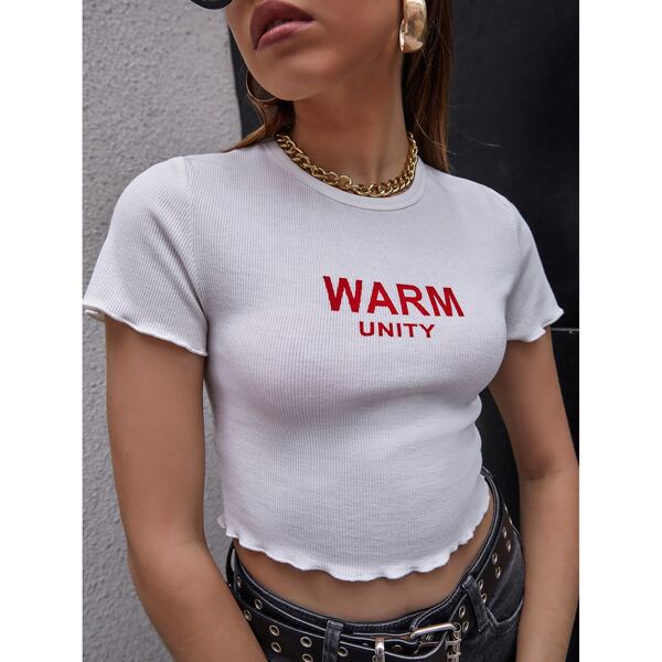 

Letter Graphic Lettuce Trim Crop Tee, White