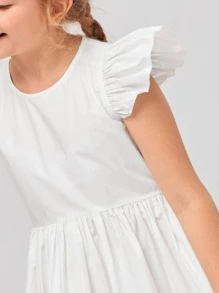 SHEIN 女孩蝴蝶袖棉布燒花刺繡連衣裙 - 白色 - 查看 4
