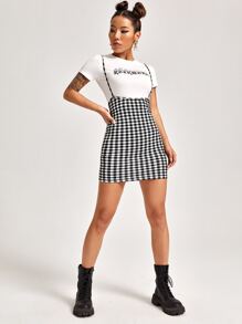 SHEIN Essnce Gingham Overall Dress - Black and White - View 3
