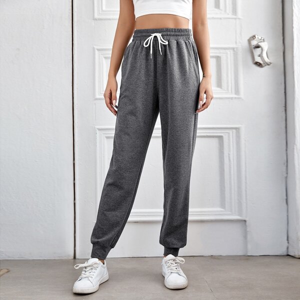 

Drawstring Waist Slant Pocket Sweatpants, Dark grey