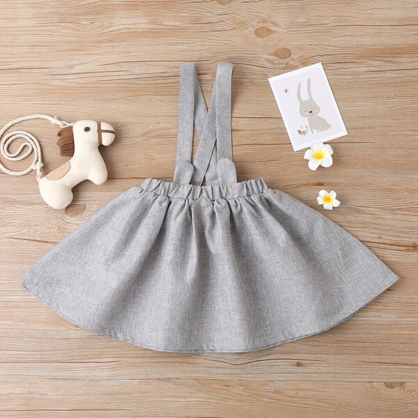 

Toddler Girls Solid 3D Ears Design Suspender Skirt, Light grey