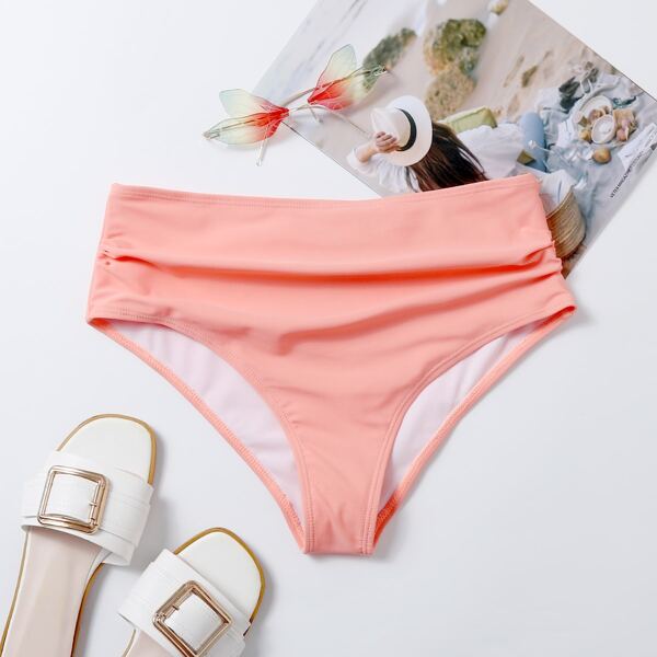 

Ruched High Waisted Bikini Panty, Coral pink