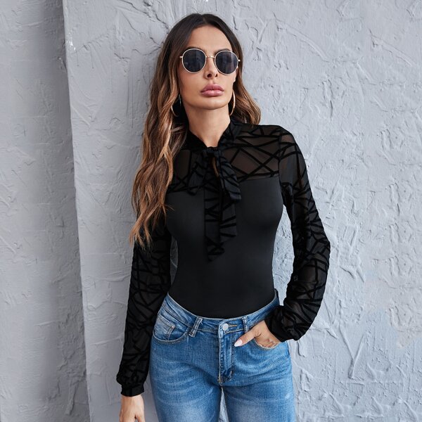 

Tie Neck Bishop Sleeve Top, Black