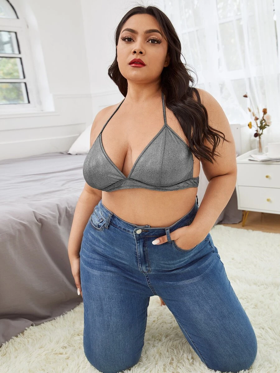 大碼繞頸金屬質感無鋼圈內衣