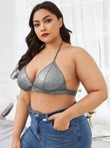 大碼繞頸金屬質感無鋼圈內衣