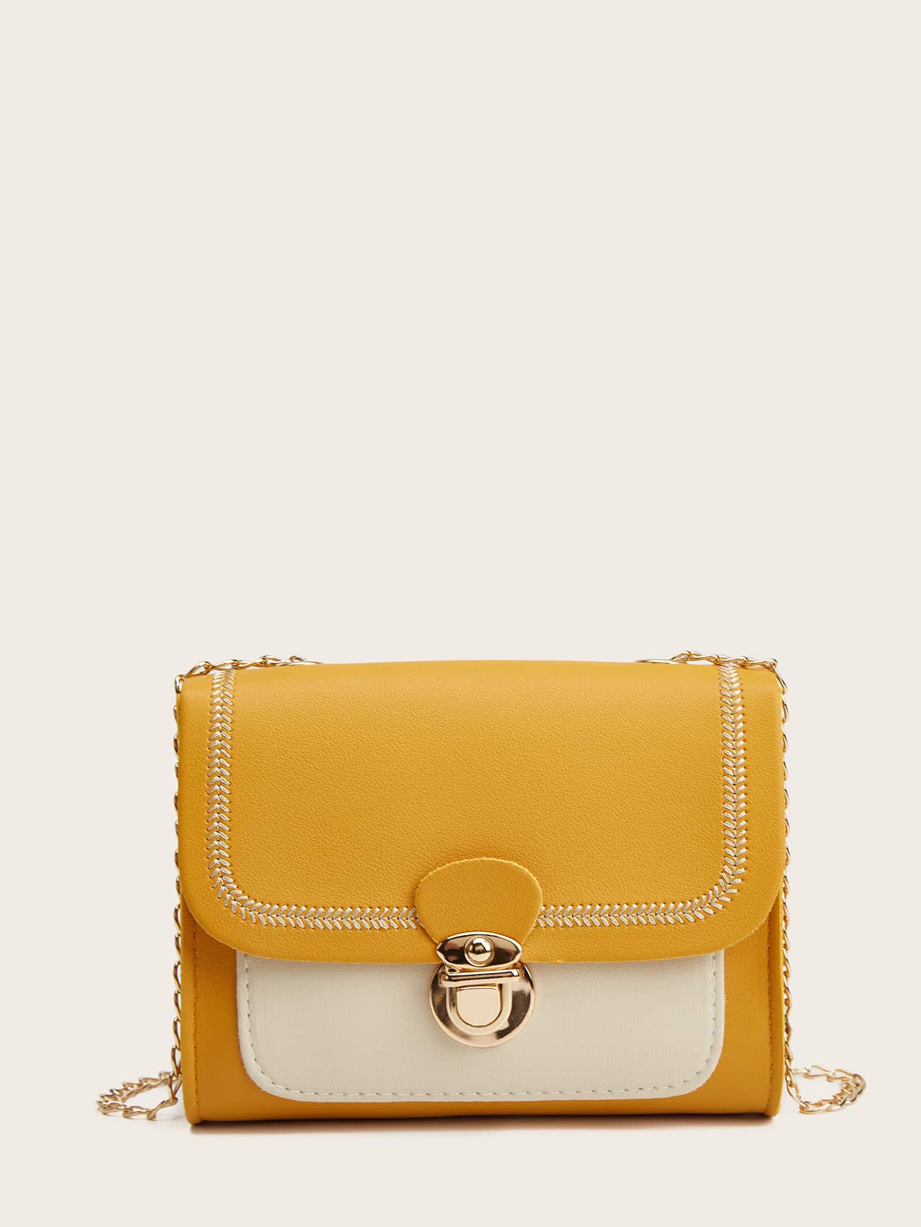 Stitch Trim Color Block Push Lock Chain Bag thumbnail