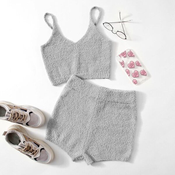

Solid Knit Cami Top & Knit Shorts, Grey