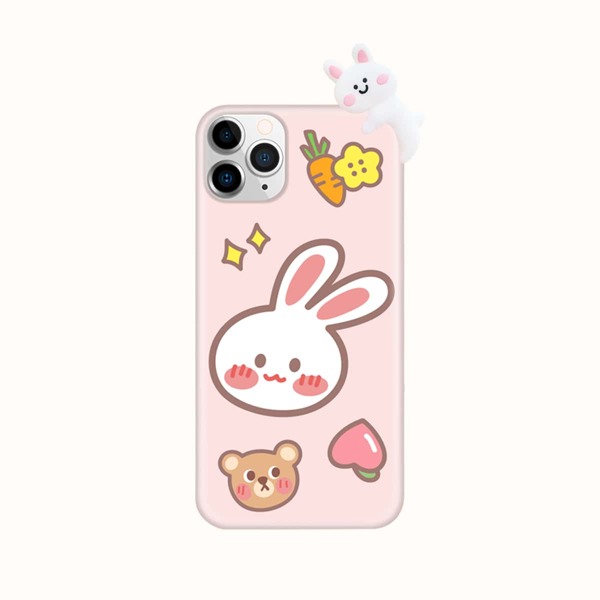 

3D Rabbit Decor Cartoon Graphic Phone Case, Multicolor