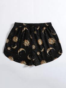 SHEIN EZwear 月亮和太陽圖案前結飾短褲 - 彩色 - 查看 2