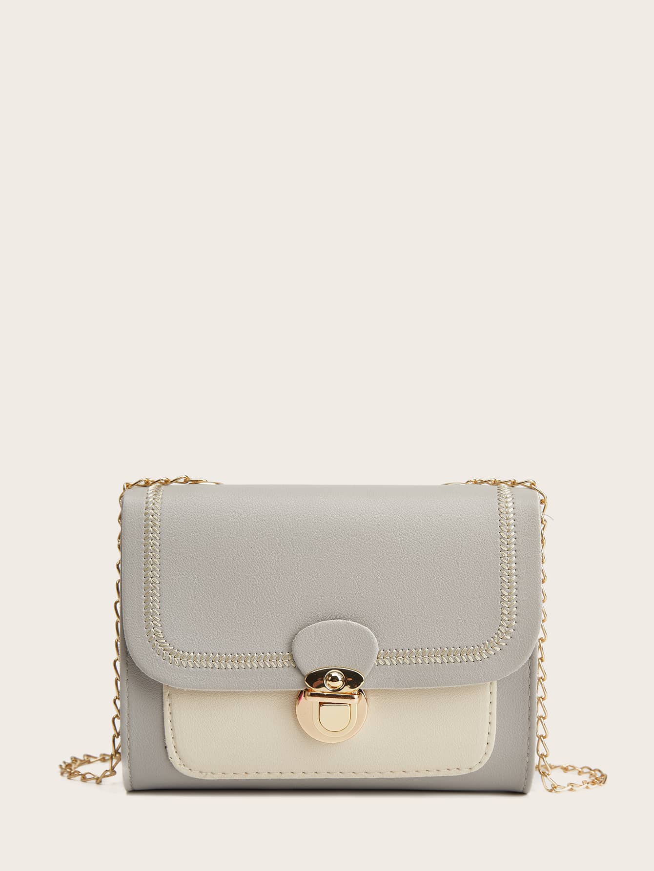 Stitch Trim Color Block Push Lock Chain Bag thumbnail
