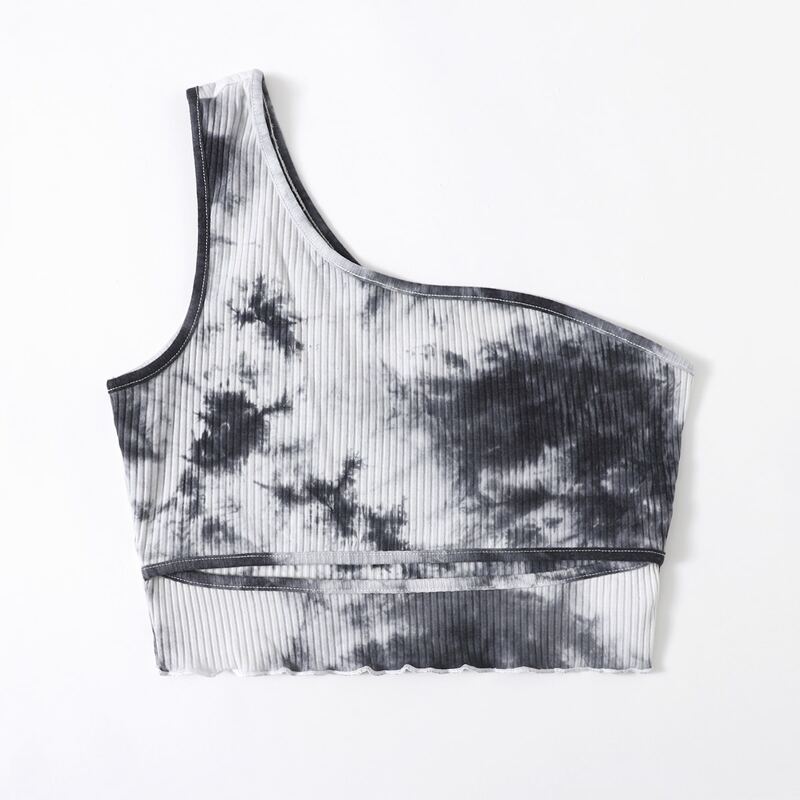 

Cut Out Tie Dye One Shoulder Top, Black and white
