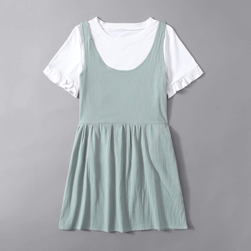 

Frill Trim Tee & Pinafore Dress, Multicolor