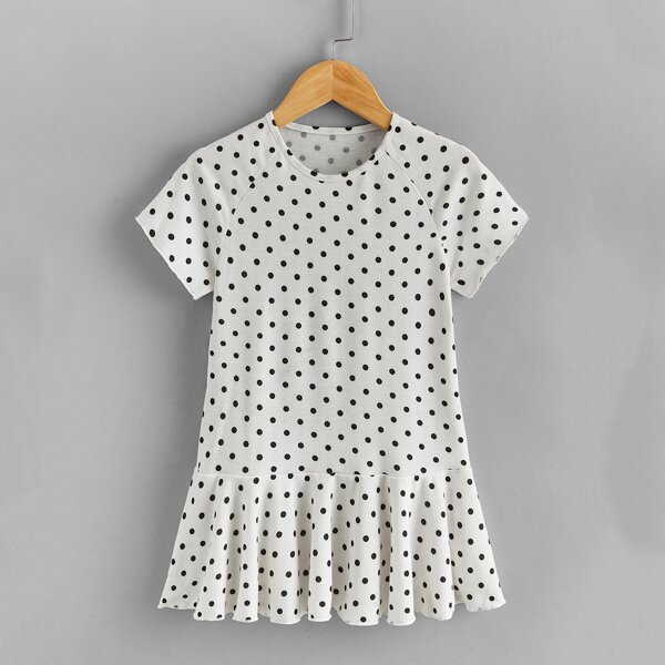 

Toddler Girls Ruffle Hem Polka Dot Dress, Black and white
