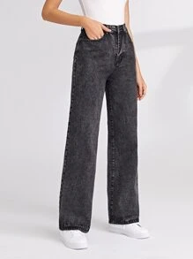 High-Rise Wide Leg Jeans - Dark Grey - View 1