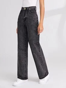 High-Rise Wide Leg Jeans - Dark Grey - View 3
