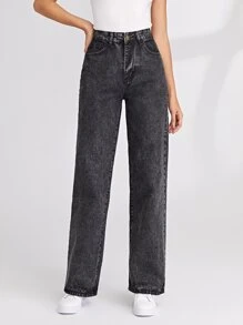 High-Rise Wide Leg Jeans - Dark Grey - View 4
