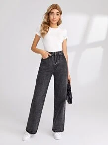 High-Rise Wide Leg Jeans - Dark Grey - View 5