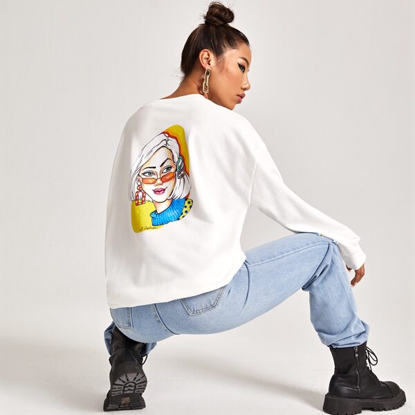 

Figure Graphic Drop Shoulder Pullover, White