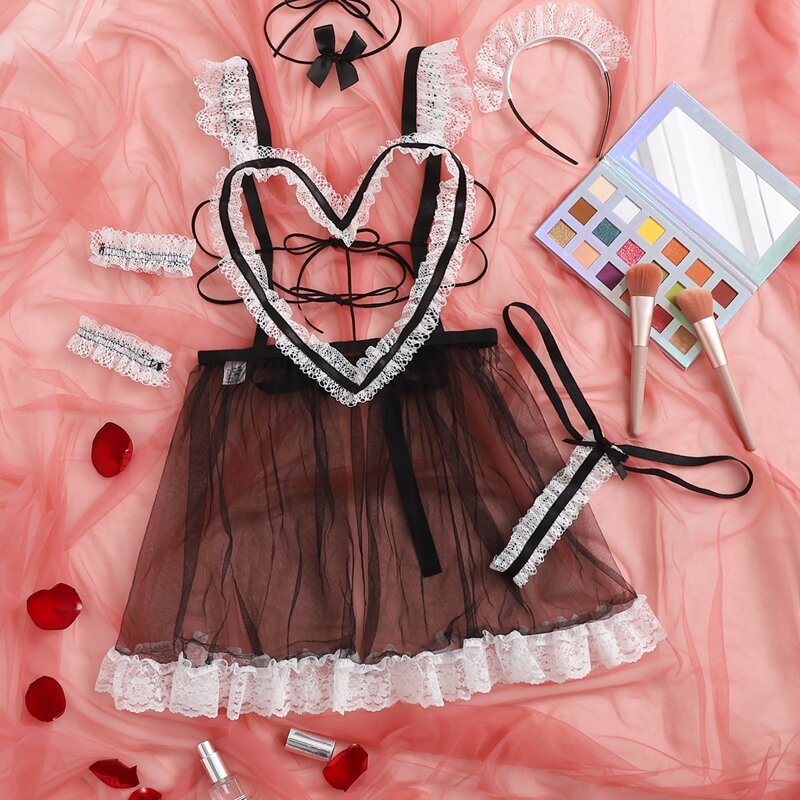 

5pack Cut-out Mesh Costume Dress With Choker, Black