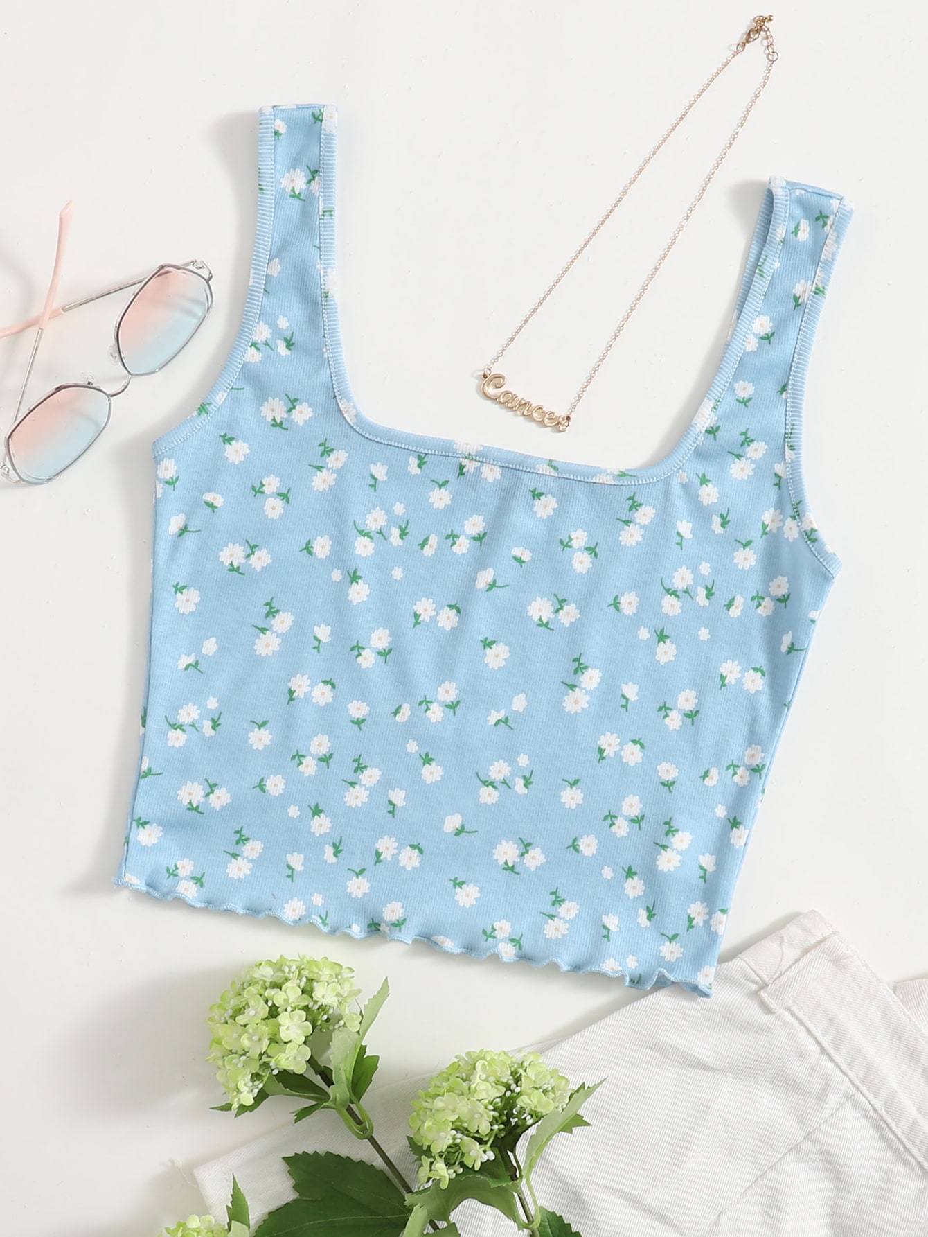 Lettuce Trim Floral Tank Top thumbnail