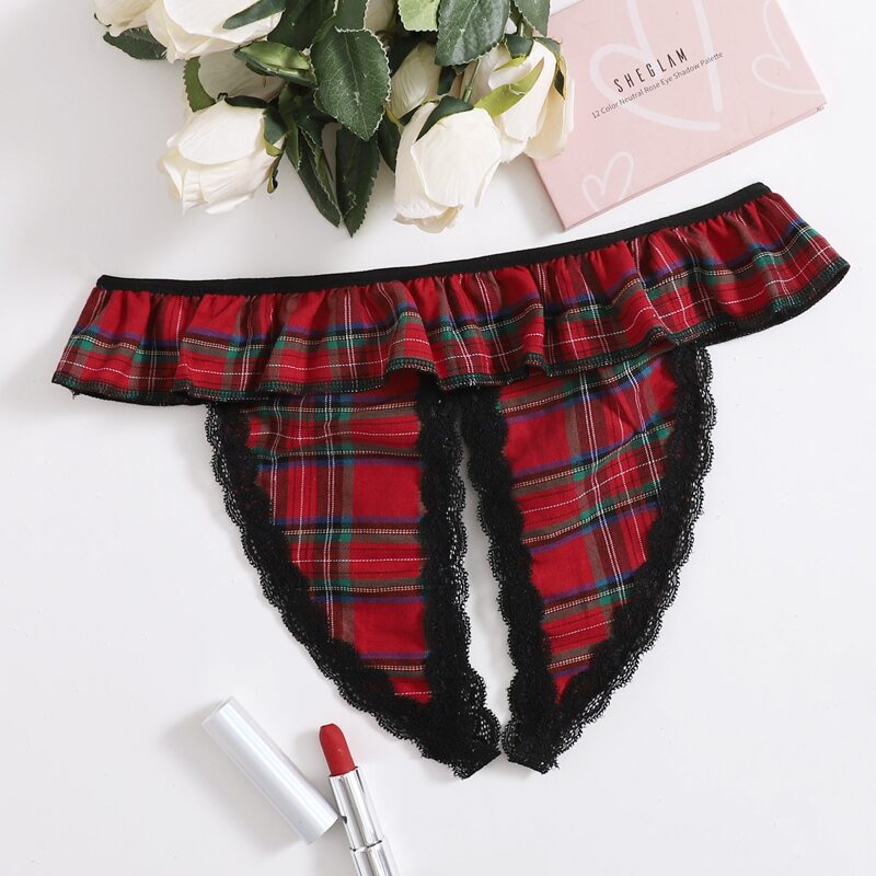 

Tartan Crotchless Thong, Red
