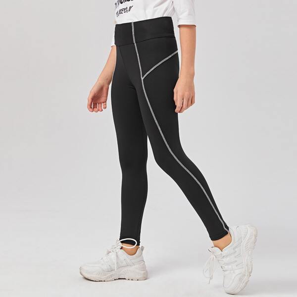 

Girls Contrast Stitch Leggings, Black