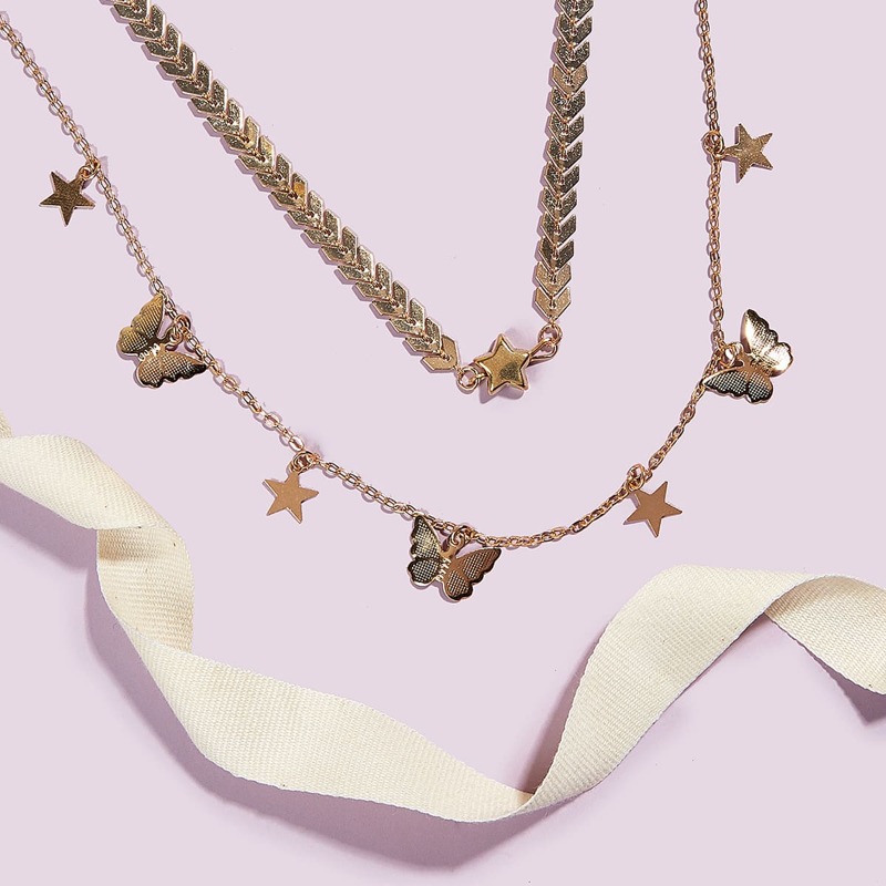 

Butterfly & Star Layered Necklace, Gold