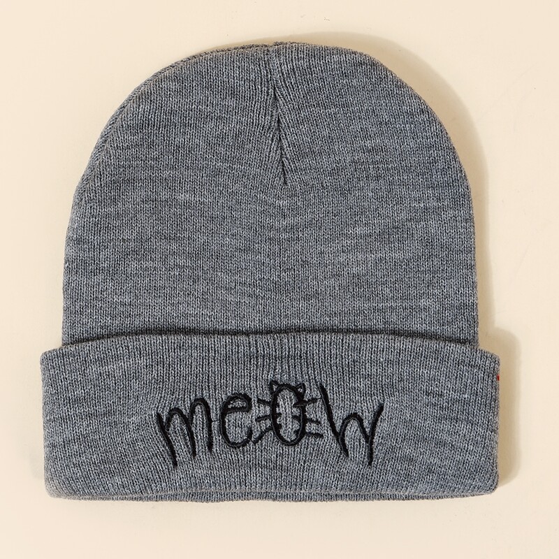 

Guys Letter Embroidery Knit Beanie, Grey