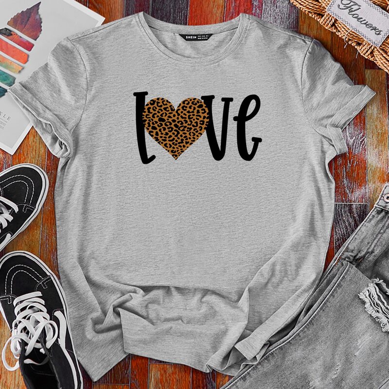 

Letter And Heart Print Tee, Light grey