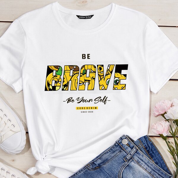 

Cartoon And Letter Graphic Tee, White