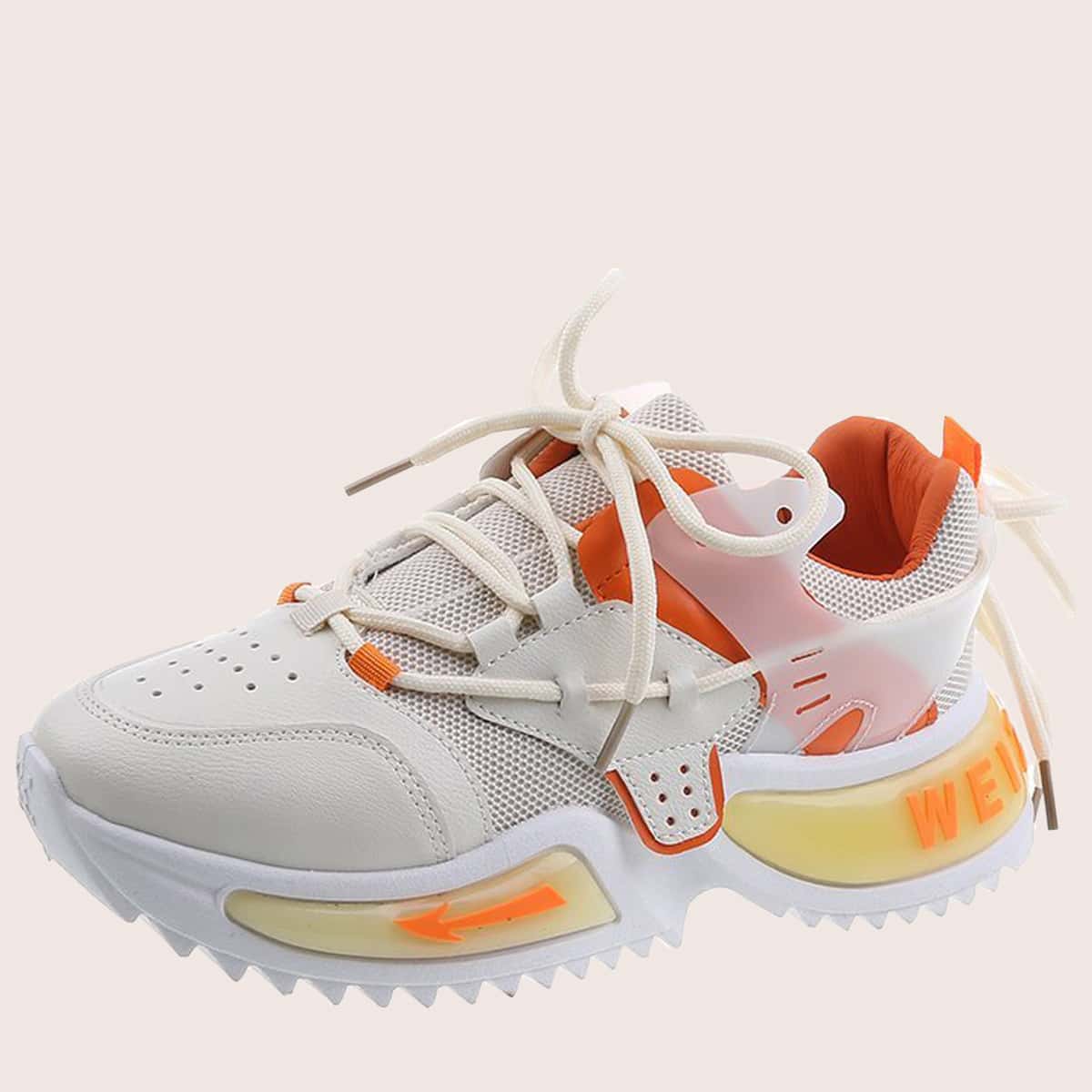 

Tie Back Lace-up Mesh Chunky Sneakers, Multicolor