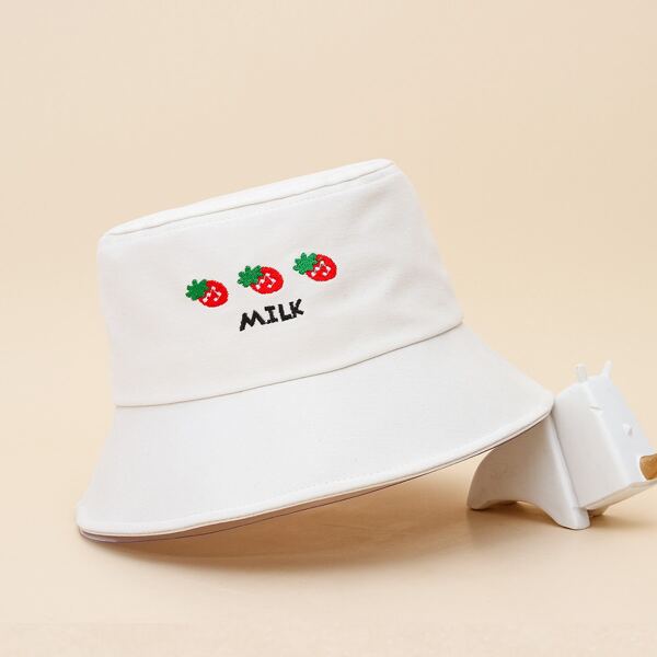 

Letter Embroidery Bucket Hat, White