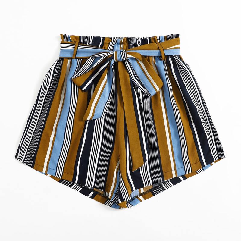 

Striped Belted Shorts, Multicolor