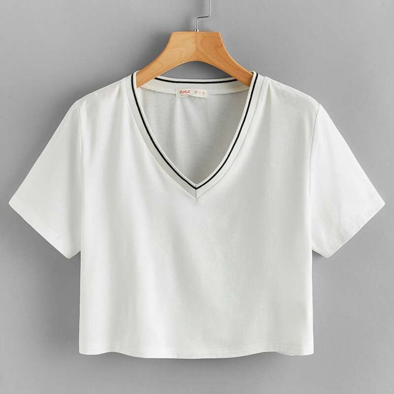 

V Neck Crop Tee, White