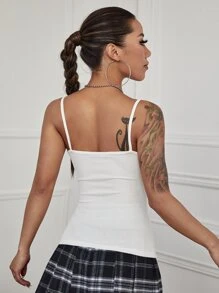 SHEIN EZwear Rib-knit Solid Cami Top - White - View 2
