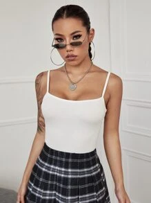 SHEIN EZwear Rib-knit Solid Cami Top - White - View 3