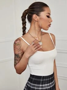 SHEIN EZwear Rib-knit Solid Cami Top - White - View 4