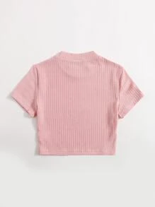 SHEIN EZwear 羅紋針織素色T恤 - 淺粉色 - 查看 2