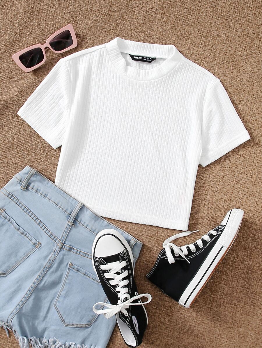 Muchica 羅紋針織素色T恤 - 白色 - 查看 1