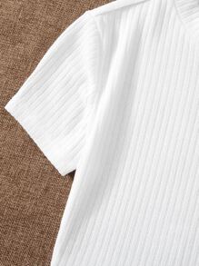 Muchica 羅紋針織素色T恤 - 白色 - 查看 5