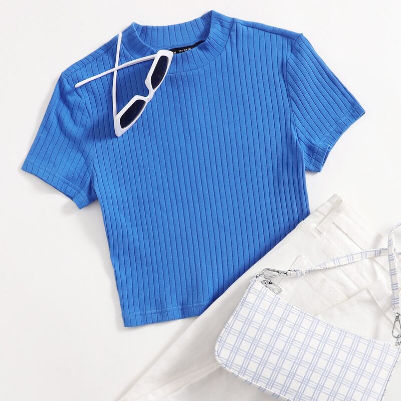 

Solid Rib-knit Tee, Royal blue