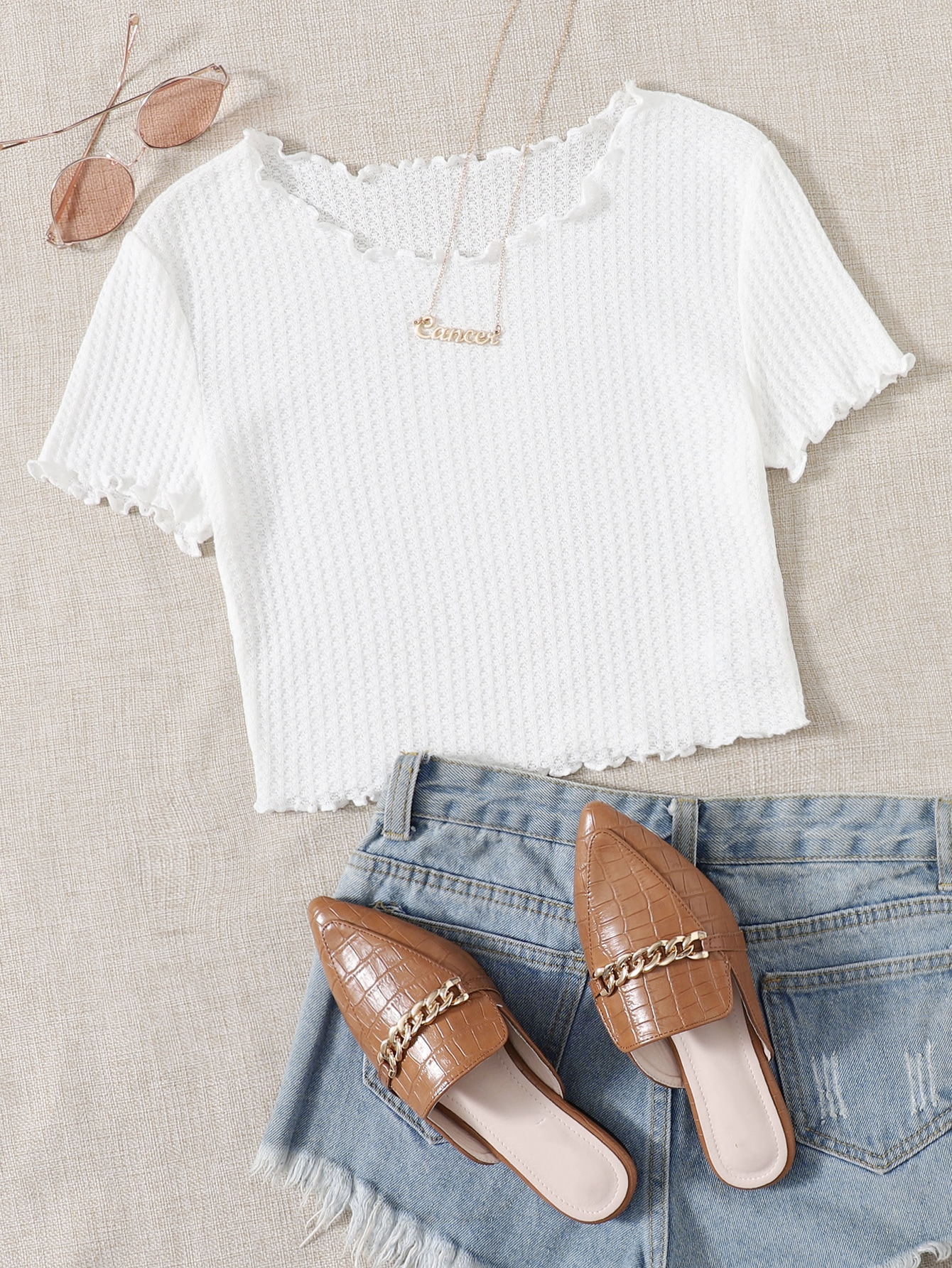 Lettuce Trim Waffle Knit Top thumbnail
