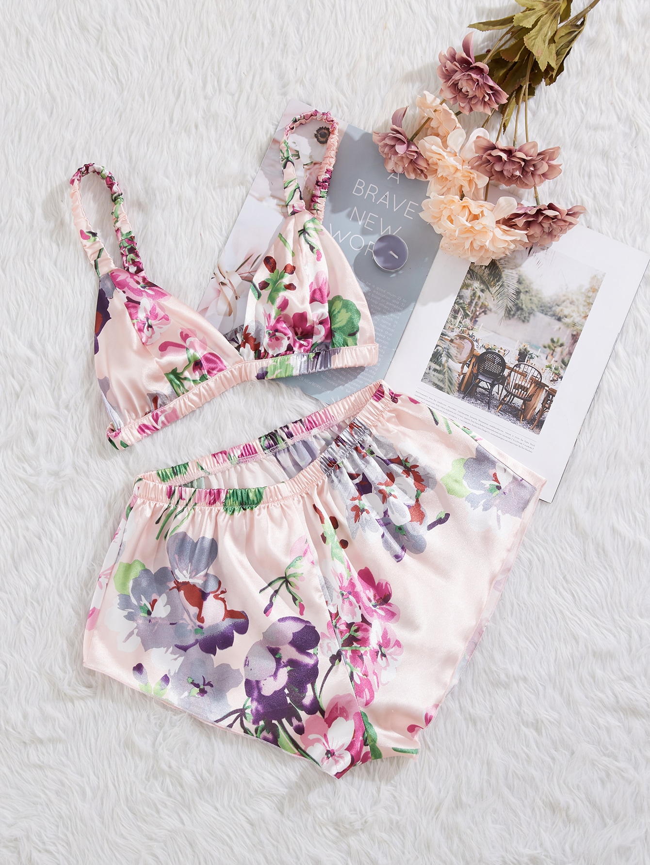 Floral Print Satin Night Set thumbnail