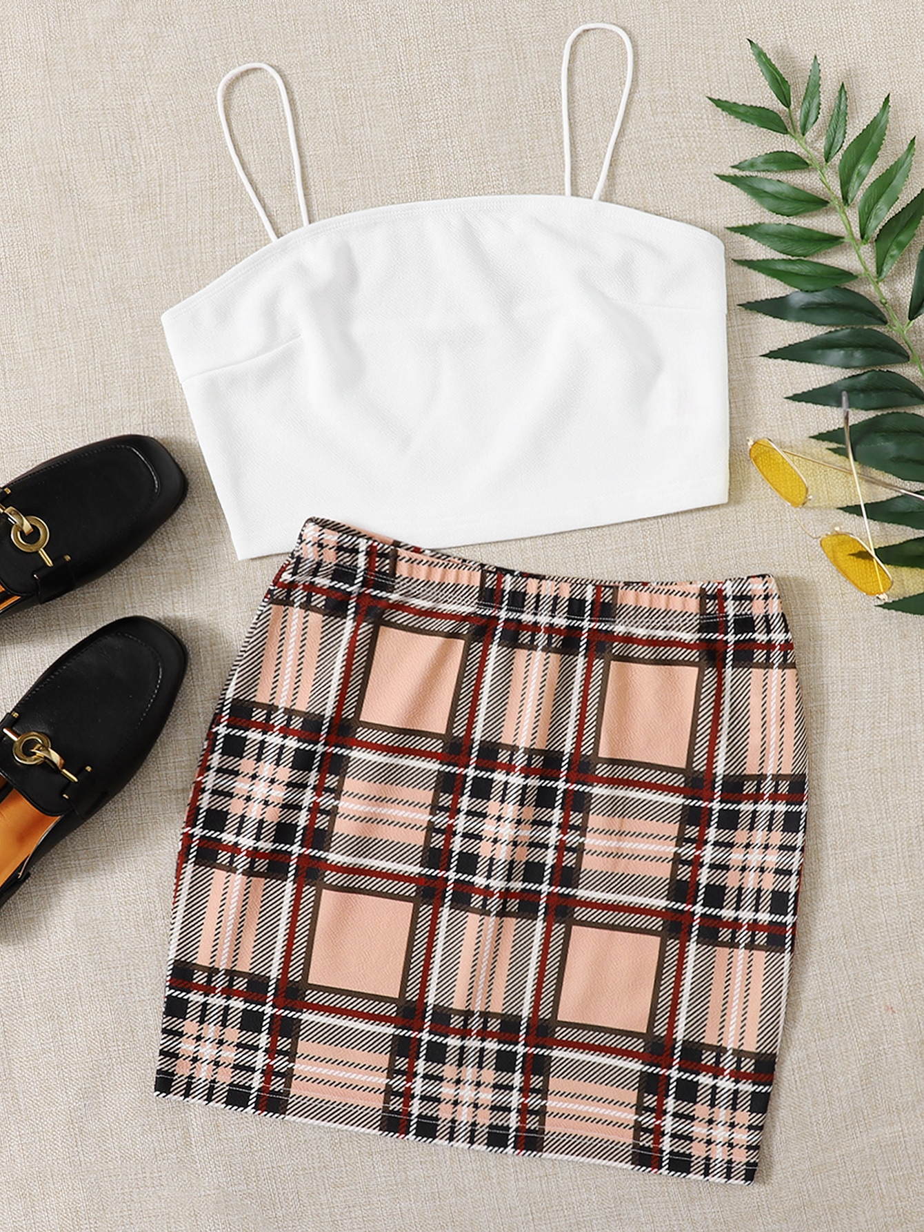 Crop Cami Top & Tartan Skirt Set thumbnail